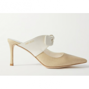 JIMMY CHOO Rali 75 bow-embellished leather and raffia pumps