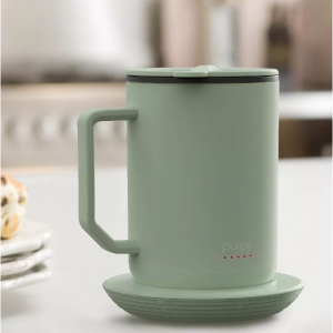TZUMI Puree Warming Coffee Mug, 12 oz. Stainless Steel Coffee Mug with Mug Warmer Coaster and Lid 