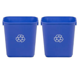 AmazonCommercial 3 Gallon Commercial Office Wastebasket, Blue w/Recycle Logo, 2-Pack @ Amazon