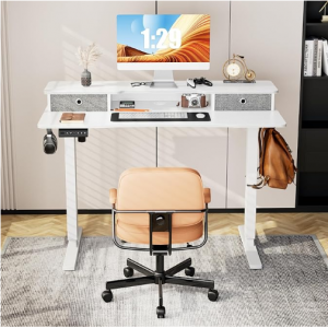 Sweetcrispy Electric Standing Desk Adjustable Height with Drawers, 48 x 24 inch @ Amazon