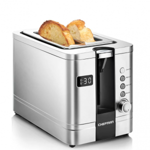 Chefman 2-Slice Digital Pop-Up Toaster, Stainless Steel, Bagel Sized Slots, Removable Crumb Tray