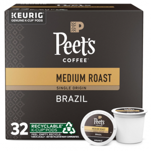 Peet's Coffee, Medium Roast K-Cup Pods for Keurig Brewers - Single Origin Brazil 32 Count @ Amazon