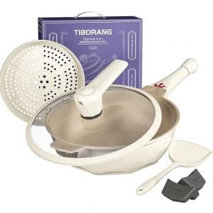 Tiborang 8 in 1 Frying Pans Nonstick,11" Frying Pan Skillet with Lid (White) @ Amazon