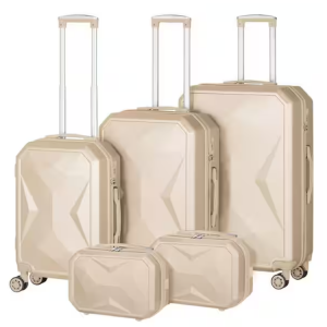 HIKOLAYAE 5-Piece Beige Crossroad Collection Upright Luggage with 8-Wheel Spinner TSA Compliant