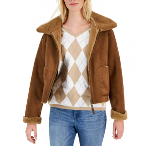 82% Off TOMMY HILFIGER Women's Faux-Fur Wide-Collar Cropped Jacket @ Macy's
