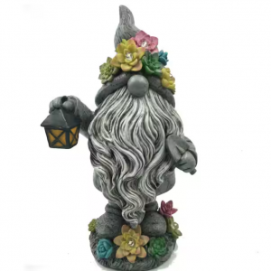 1-Light 13 in. Integrated LED Solar Powered Bearded Gnome with Succulents @ Home Depot
