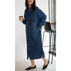 MAISON BREEZE/■羽織としても着られる スナップボタン デニムシャツロングワンピース ダンガリーデニムシャツ ロングシャツ 長袖　24SS