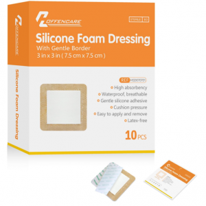 hoffencare Silicone Adhesive Foam Dressing with Gentle Border 3''x3'' - 10 Pack @ Amazon
