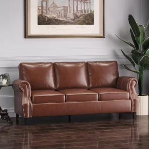 Noble House Amedou 80 in. Rolled Arm 3-Seater Removable Covers Sofa in Cognac Brown @ Home Depot