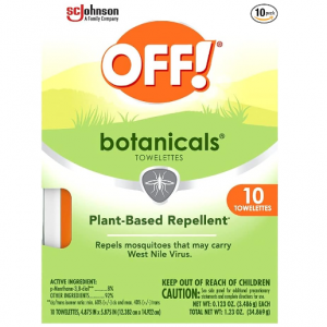 OFF! Botanicals Insect Repellent Wipes, Plant-Based Mosquito Repellent, 10 Count Individually