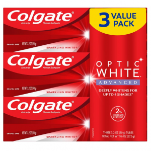 Colgate Optic White Advanced Teeth Whitening Toothpaste, 3 Pack, 3.2 oz @ Amazon