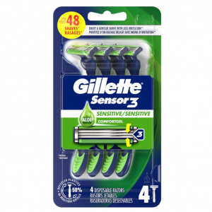Gillette Sensor3 Sensitive Men's Disposable Razor, 4 Razors @ Amazon