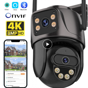 4K 8MP PTZ WIFI Camera Dual Lens Dual Screen IP Camera Outdoor 4MP