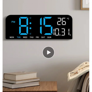 9 Inch Large Digital Wall Clock Temperature Date Week Timing Countdown Light-sensing Table Clock