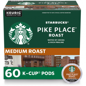Starbucks K-Cup Coffee Pods—Medium Roast Coffee—Pike Place Roast—6 boxes (60 pods total) @ Amazon