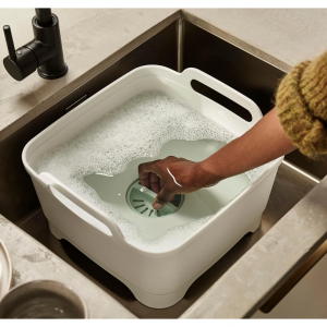Joseph Joseph Wash & Drain Kitchen Dish Tub Wash Basin with Handles and Draining Plug, 9 liters
