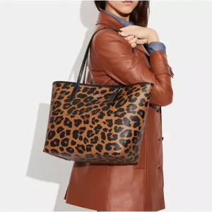 70% Off City Tote Bag With Leopard Print And Signature Canvas Interior @ Coach Outlet