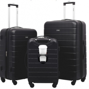 Wrangler 3 Piece Hardside Smart Luggage Set w/Cup Holder and USB Port (20"/24"28") Black @ Buydig