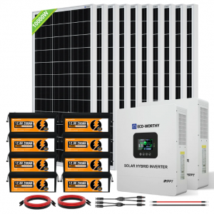 ECO-WORTHY - 5.1折，10kw 48vdc 完整離網太陽能電池板套件 120v/240vac 鋰電池 52 X 195w 雙麵太陽能電池板