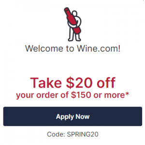 $20 Off Your Order of $150 or more @ Wine.com