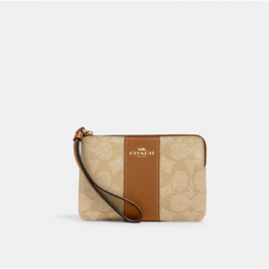 Coach Corner Zip Wristlet In Signature Canvas