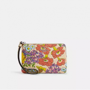 Coach Corner Zip Wristlet With Floral Print