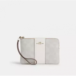 Coach Corner Zip Wristlet In Signature Canvas