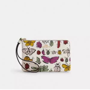 Coach Corner Zip Wristlet With Creature Print