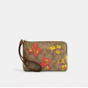 Coach Corner Zip Wristlet In Signature Canvas With Floral Print