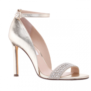 60% Off DRENKA-Womens Platino Metallic Foil Crystal Ankle-Strap d'Orsay Stiletto-Heel @ Nina Shoes