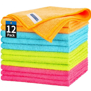 HOMERHYME Microfiber Cleaning Cloth, 12 Pack Cleaning Towels, 12" x 12" Dish Cloths @ Amazon