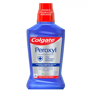 Colgate Peroxyl Antiseptic Mouthwash and Mouth Sore Rinse, Mild Mint - 500ml, 16.9 oz @ Amazon