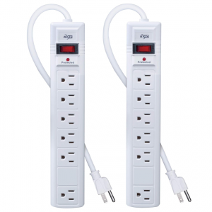 KMC 6-Outlet Surge Protector Power Strip, 2-Pack, 1200 Joules, 6ft Cord, Adapter Spaced Outlet