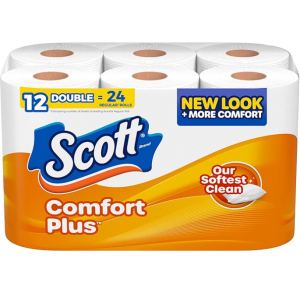 Scott ComfortPlus Toilet Paper, 12 Double Rolls, 231 Sheets per Roll, Septic-Safe @ Amazon