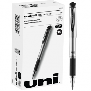 Uniball Signo 207 Impact Stick Gel Pen, 12 Black Pens, 1.0mm Bold Point Gel Pens @ Amazon