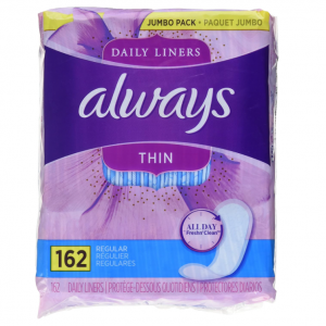 Always Thin No Feel Protection Daily Liners Regular Absorbency Unscented, 162 Count @ Amazon