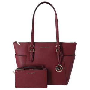 82% Off Michael Kors Charlotte Large Top Zip Leather Tote Dark Cherry Leather + Wristlet @ Gaby's 