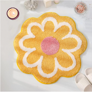 YRXRUS Flower Bath Mat, Yellow Floral Bathroom Rug, 23.6x23.6 in @ Amazon