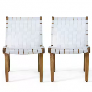 Noble House 白色和柚木固定绳编织木户外休闲椅（2件装）@ Home Depot