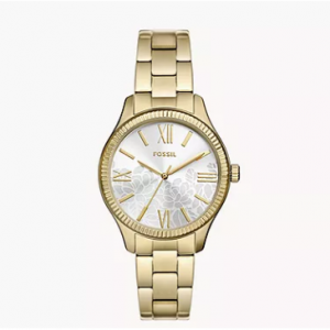 Fossil Rye Three-Hand Gold-Tone Alloy 圆盘手表
