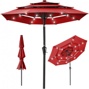 3-Tier Solar Patio Umbrella w/ LED Lights, Tilt Adjustment, Crank - 10ft @ Best Choice Products	