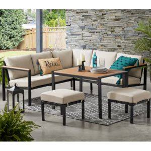 Mainstays Oakleigh 4-Piece Outdoor Patio Sectional Dining Set, Seats 6, with Olefin Cushions