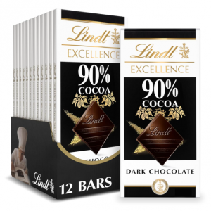 Lindt EXCELLENCE 90% Cocoa Dark Chocolate Bar, 3.5 oz. (12 Pack) @ Amazon