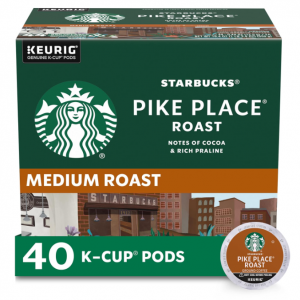 Starbucks Medium Roast K-Cup Coffee Pods — Pike Place for Keurig Brewers — (40 pods) @ Amazon