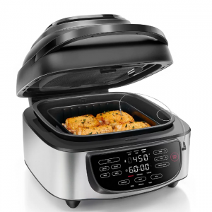 Chefman 5-in-1 Air Fryer + Indoor Grill w/ Thermometer, 7.4 qt Capacity - Stainless Steel, New