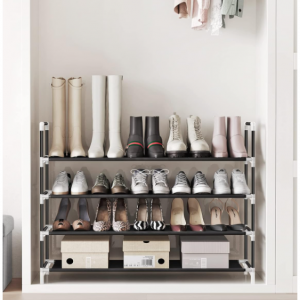 SONGMICS 4-Tier Shoe Rack with Shelves for Closet Entryway, Black ULSH054B01, 11” x 38.8” x 29.5” 