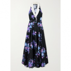 RODARTE Belted floral-print silk-twill midi dress