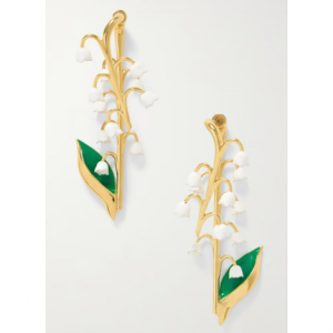OSCAR DE LA RENTA Lily of the Valley gold-tone enamel earrings