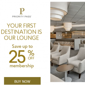 First destination - 25% off Membership @Priority Pass	