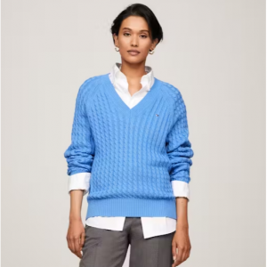40% Off Cable Knit Relaxed V-Neck Jumper @ Tommy Hilfiger NZ